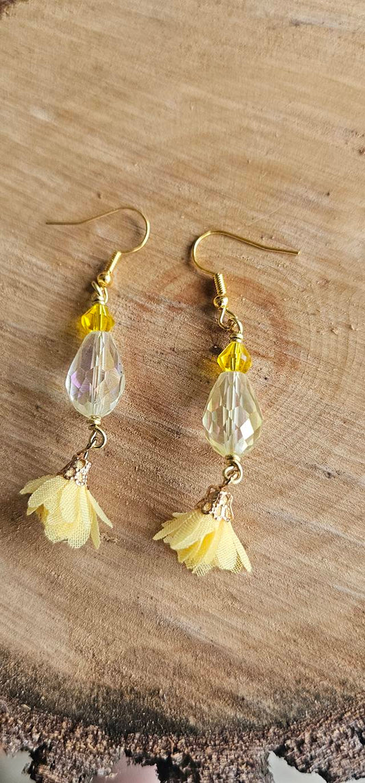 Golden Glow Crystal Tassel Drop Earrings