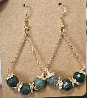 Gemstone Necklace & Earring Set- Moss Agate- Gold Tone